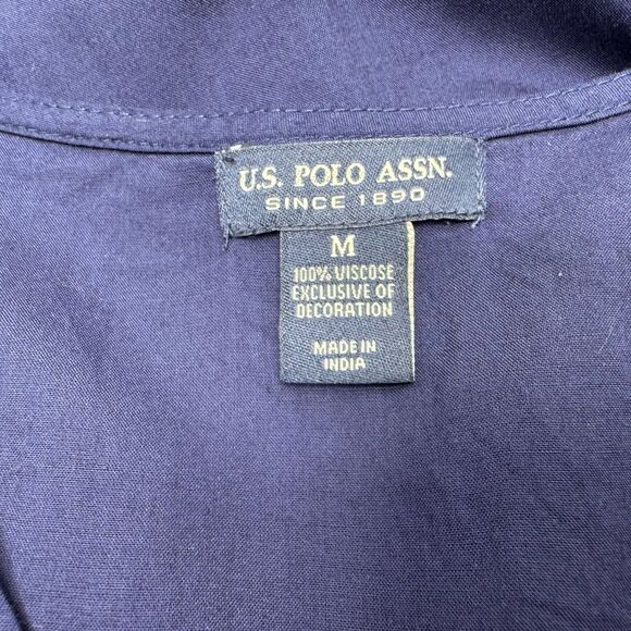 U.S. POLO ASSN. Women Short Sleeve Button Front Navy Blue Blouse V-Neck Medium - Picture 6 of 8